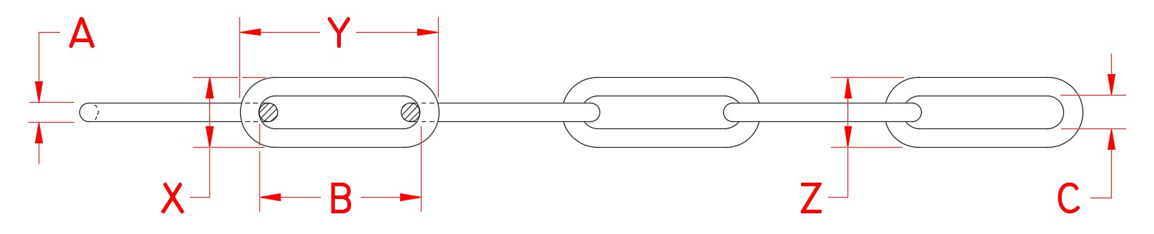 Stainless Steel Long Link Chain, S0606-0, Line Drawing